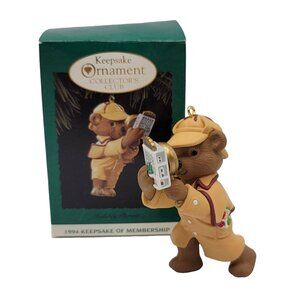 2/$15 Hallmark Holiday Pursuit Bear Ornament Collector's Detective 1994 VTG